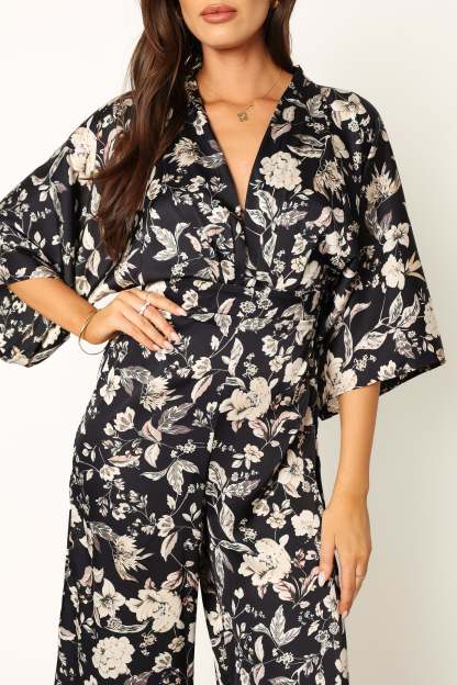 Sasha Jumpsuit - Black Floral-Sunny Prom