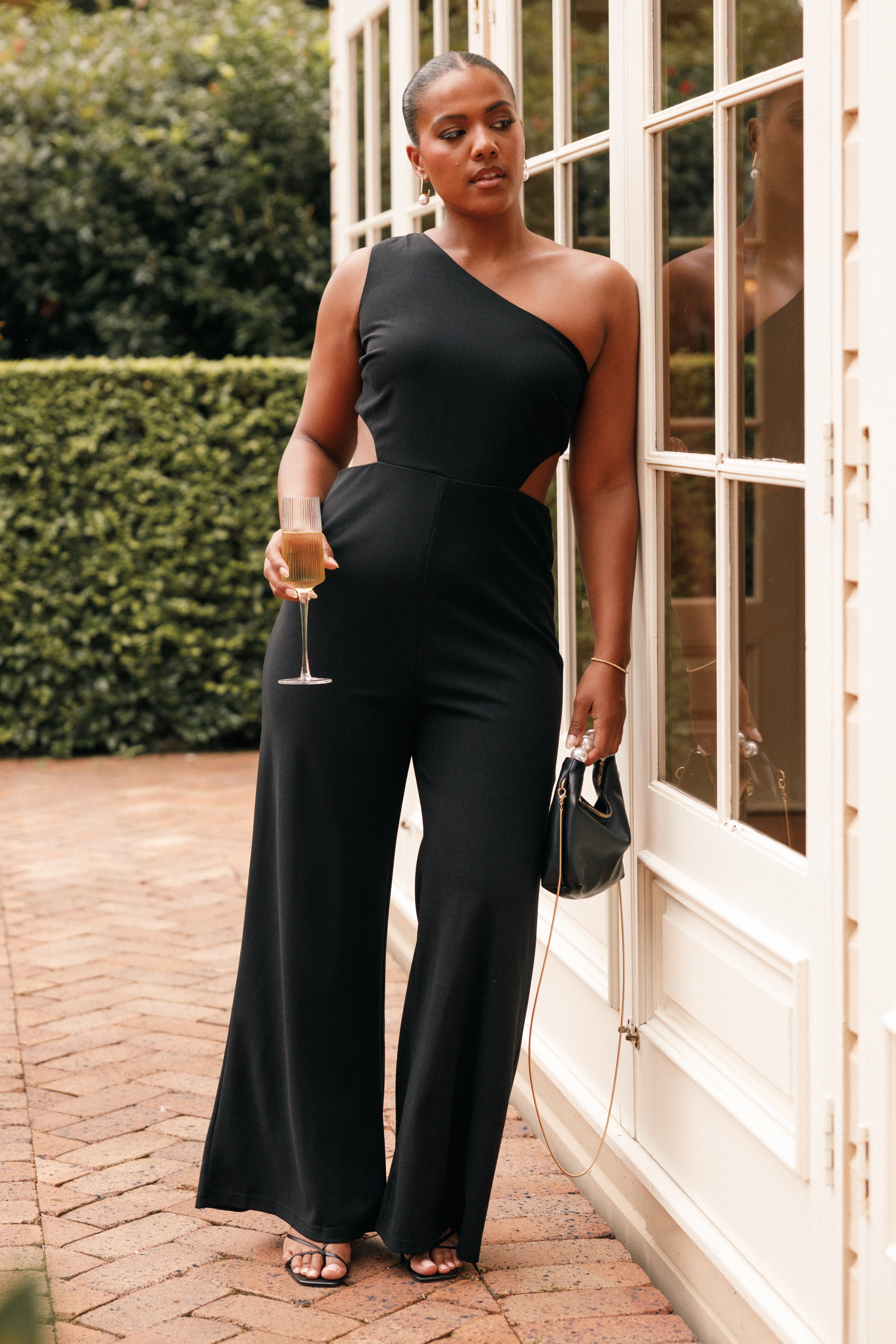 Tina One Shoulder Jumpsuit - Black-Sunny Prom