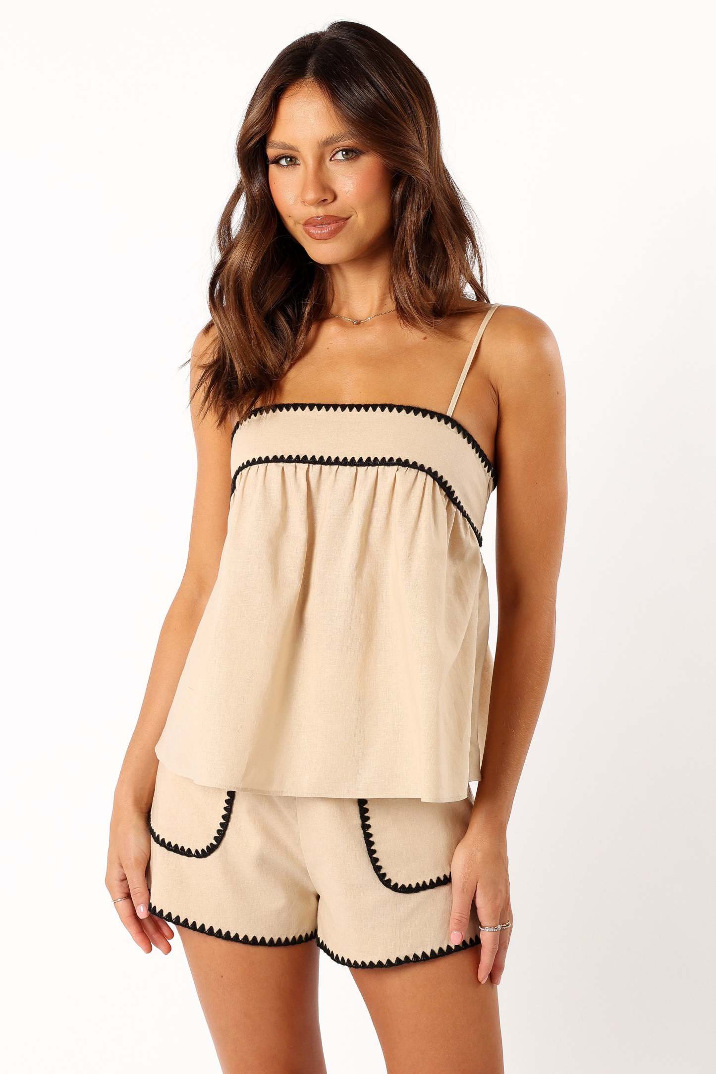 Lila Short Set - Cream Black-Sunny Prom
