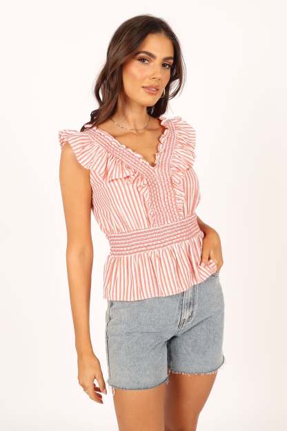 Crombie Top - Coral Red-Sunny Prom