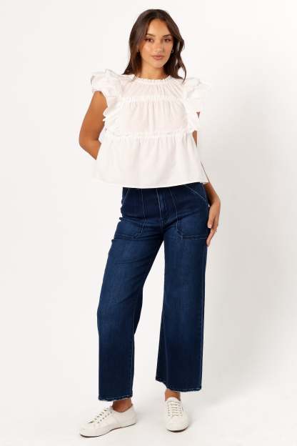 Elaine Ruffle Top - Off White-Sunny Prom
