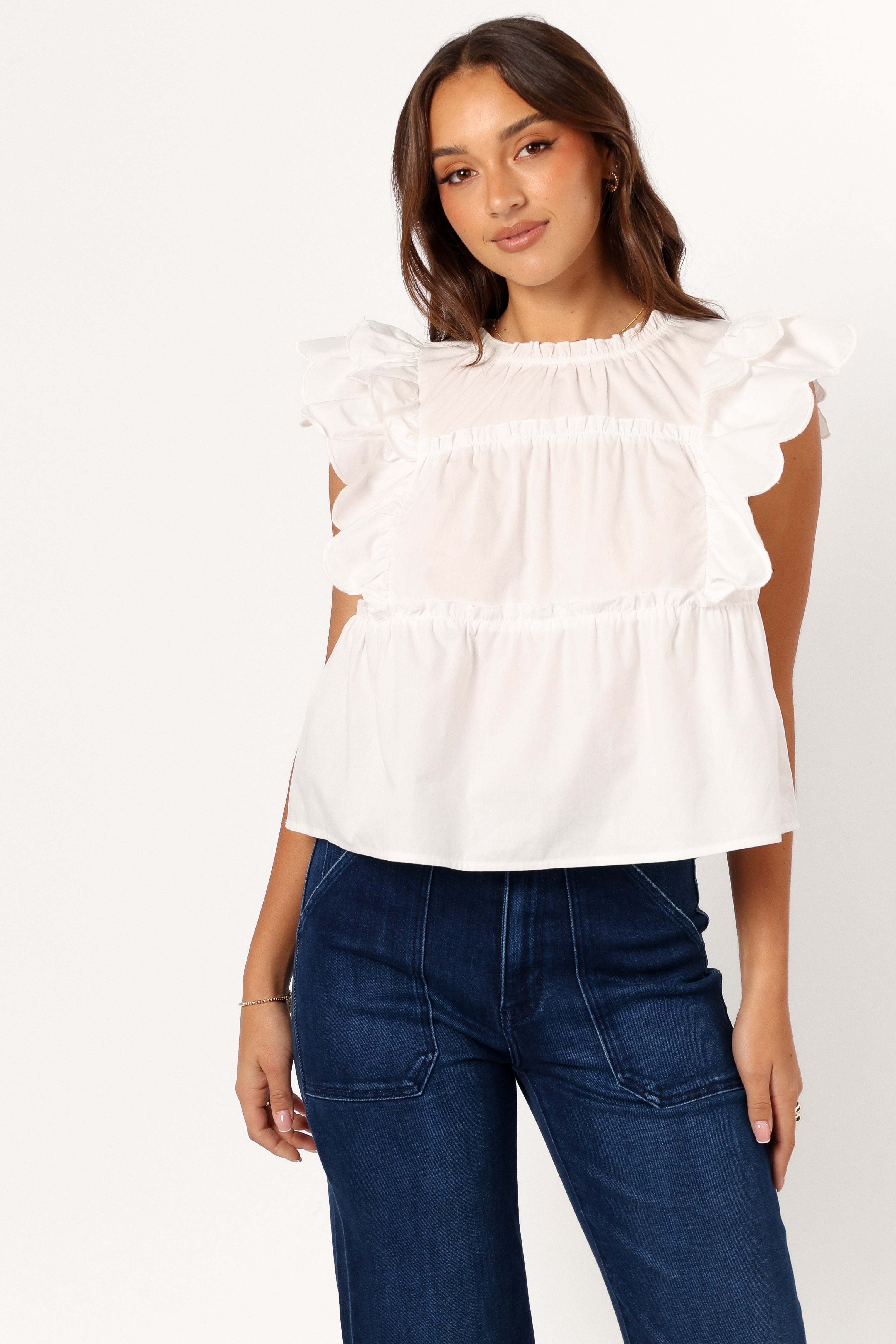 Elaine Ruffle Top - Off White-Sunny Prom