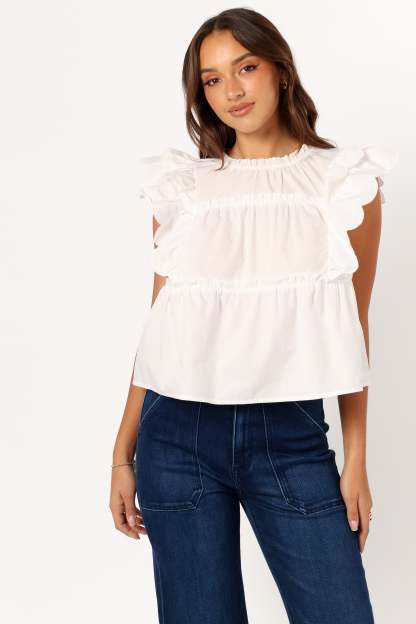 Elaine Ruffle Top - Off White-Sunny Prom