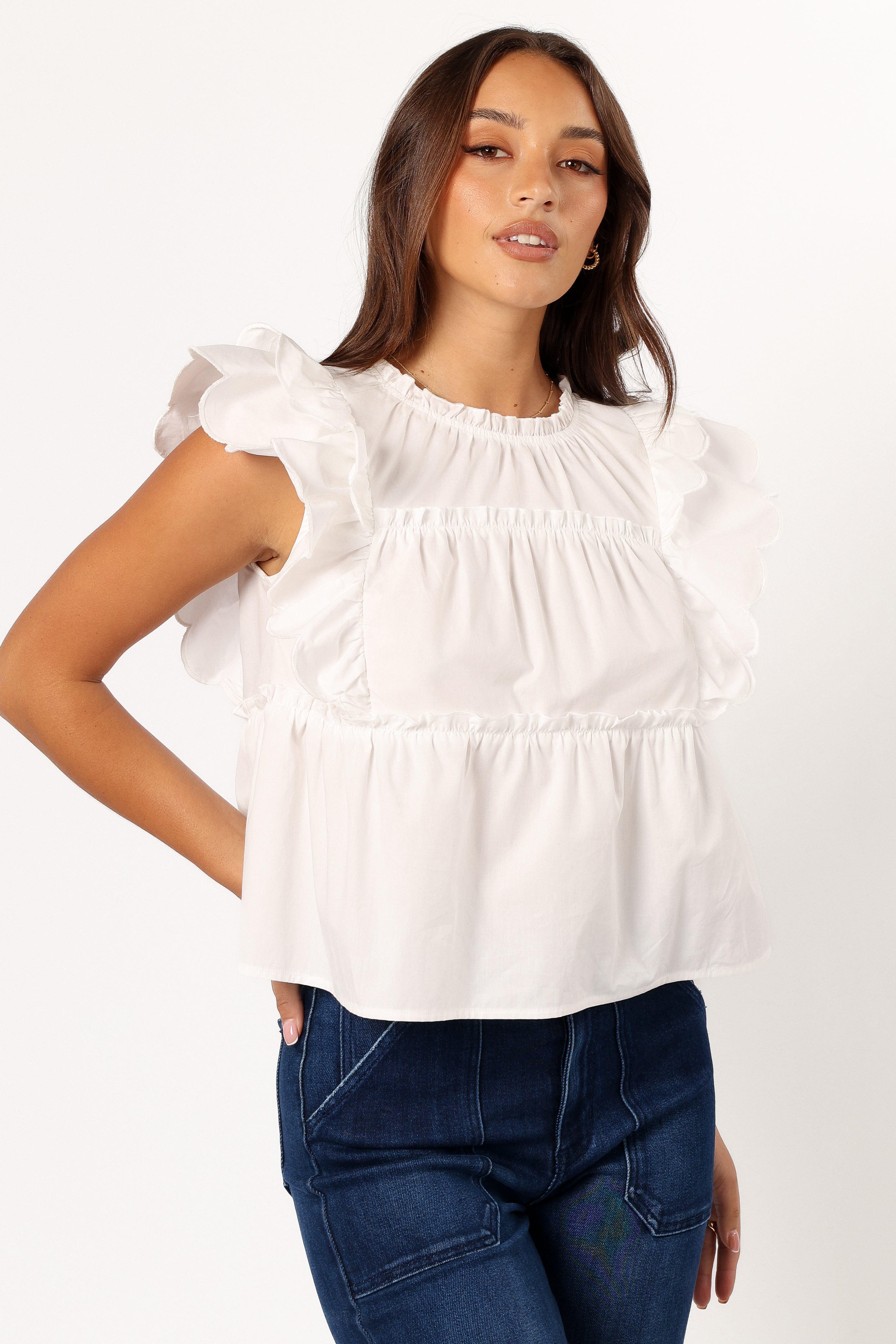Elaine Ruffle Top - Off White-Sunny Prom
