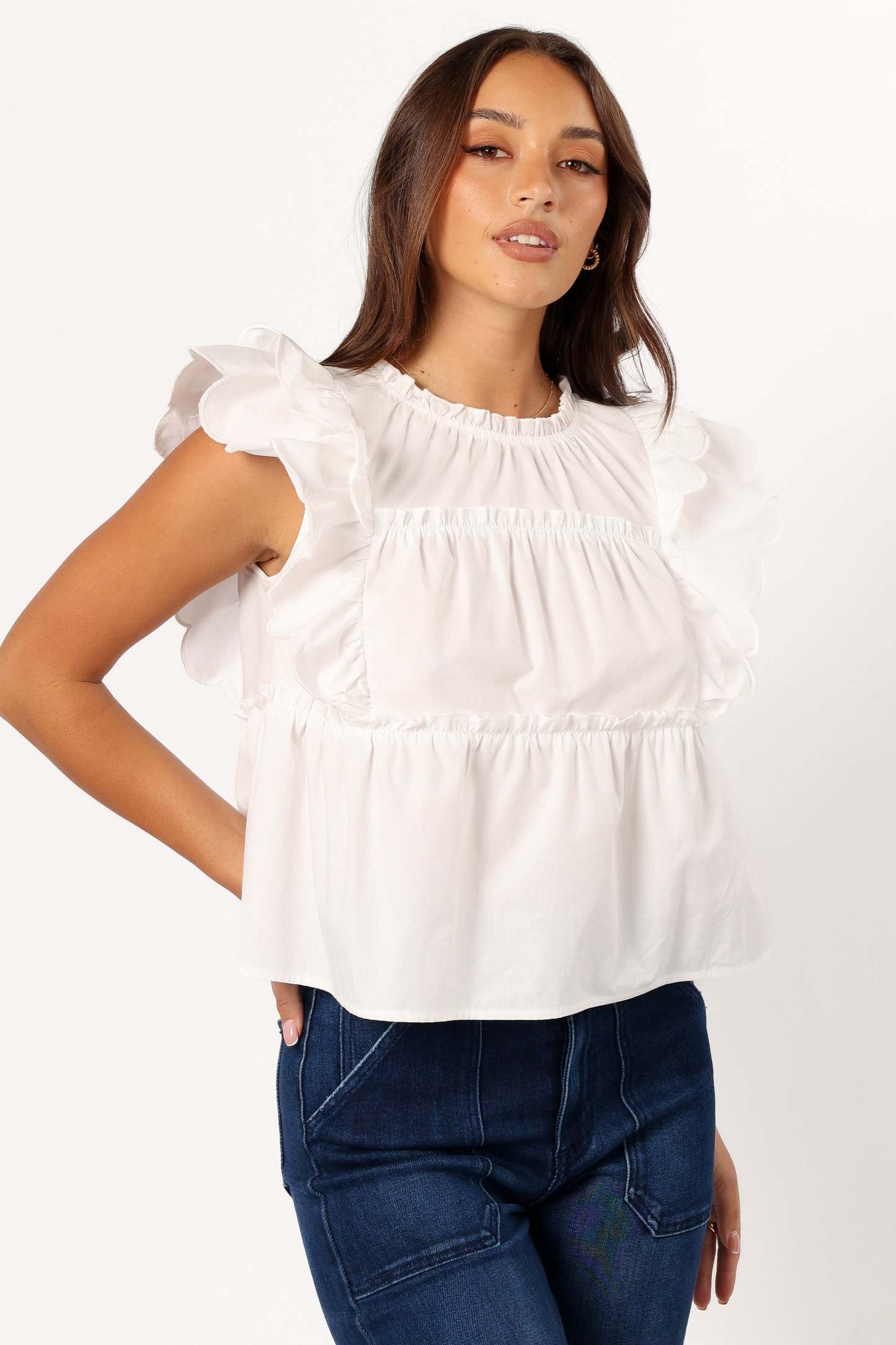 Elaine Ruffle Top - Off White-Sunny Prom
