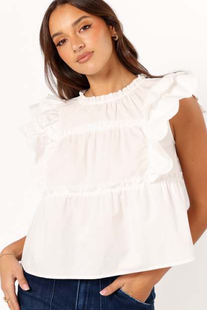 Elaine Ruffle Top - Off White-Sunny Prom