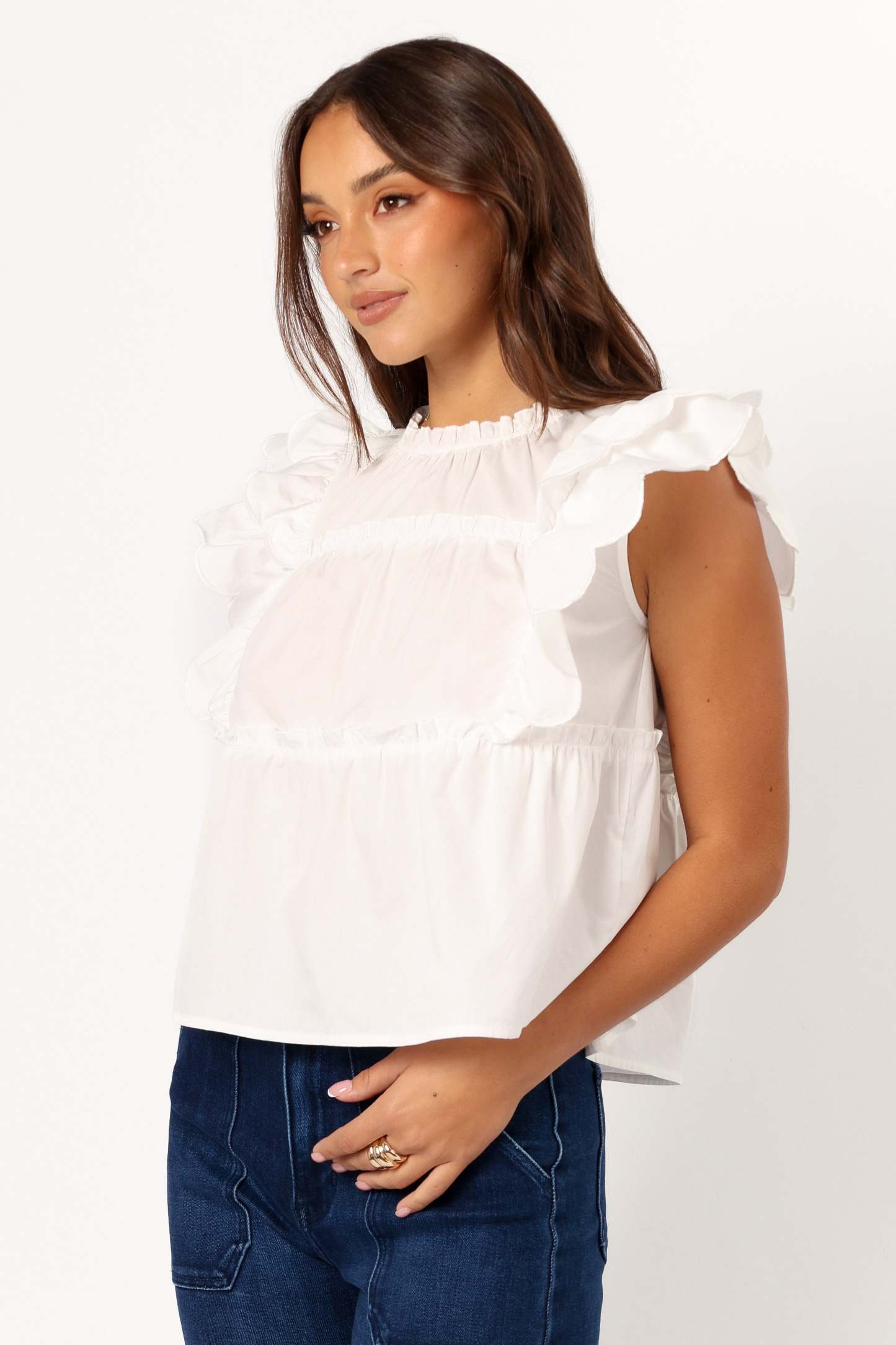 Elaine Ruffle Top - Off White-Sunny Prom