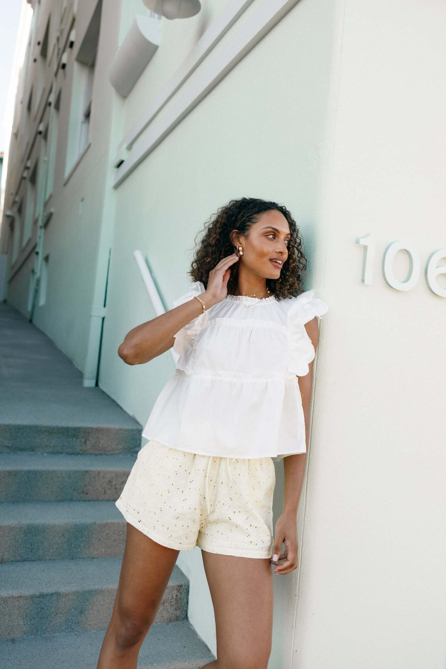 Elaine Ruffle Top - Off White-Sunny Prom