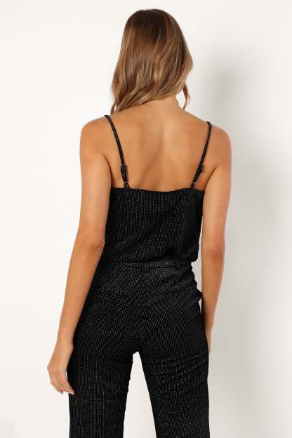 Ensley Velvet Shimmer Top - Black-Sunny Prom