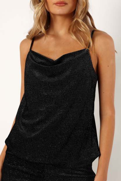 Ensley Velvet Shimmer Top - Black-Sunny Prom