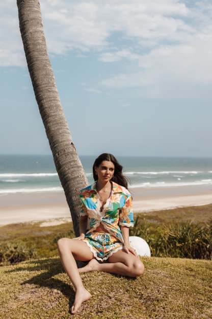Harriet Button Down Top - Malta Print-Sunny Prom