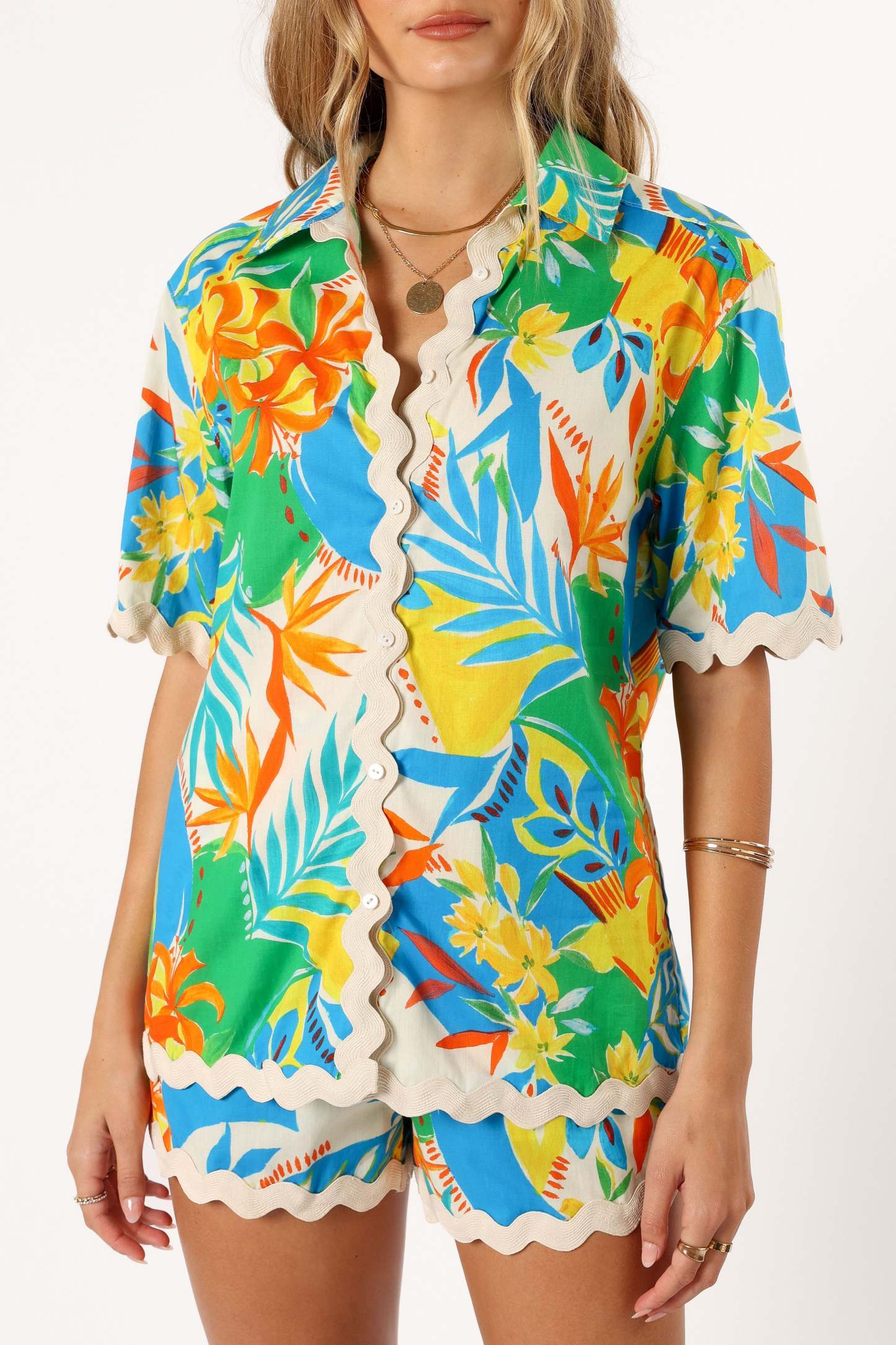 Harriet Button Down Top - Malta Print-Sunny Prom