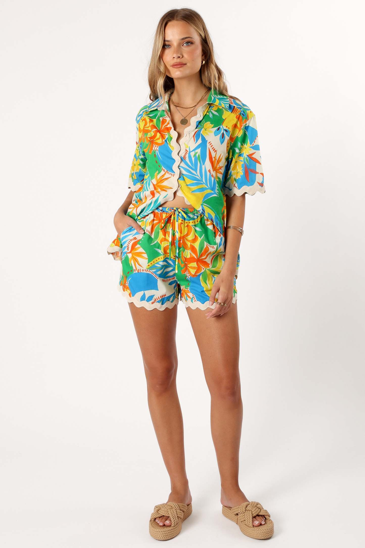 Harriet Button Down Top - Malta Print-Sunny Prom