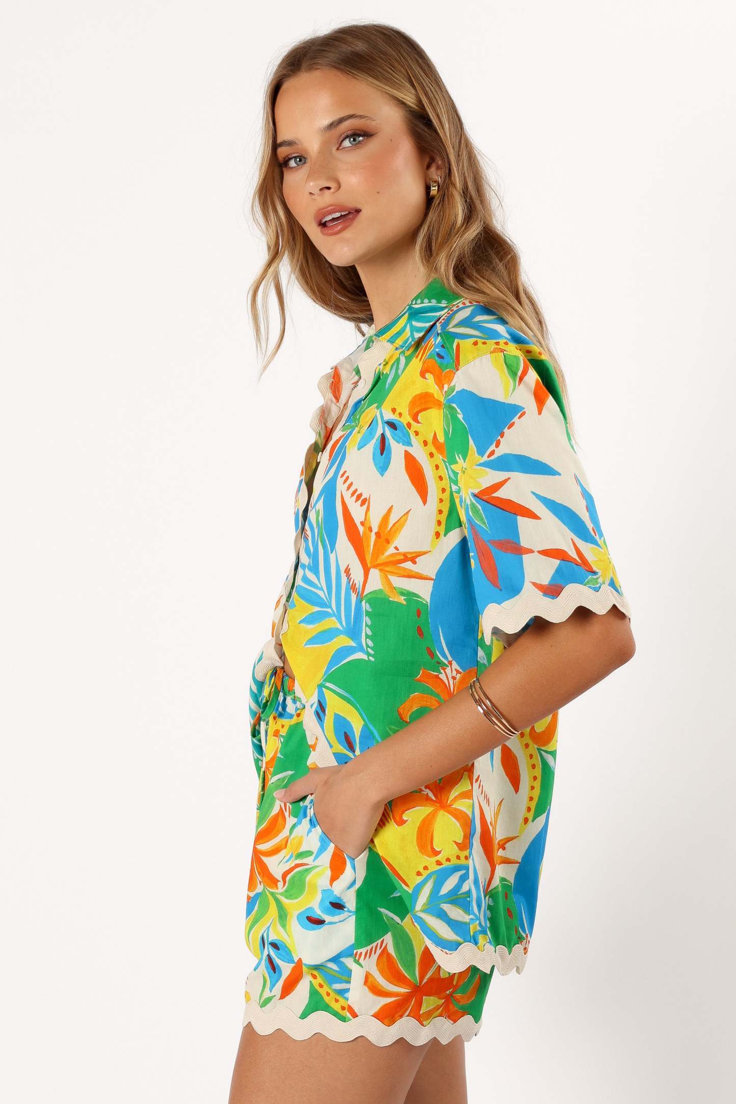 Harriet Button Down Top - Malta Print-Sunny Prom