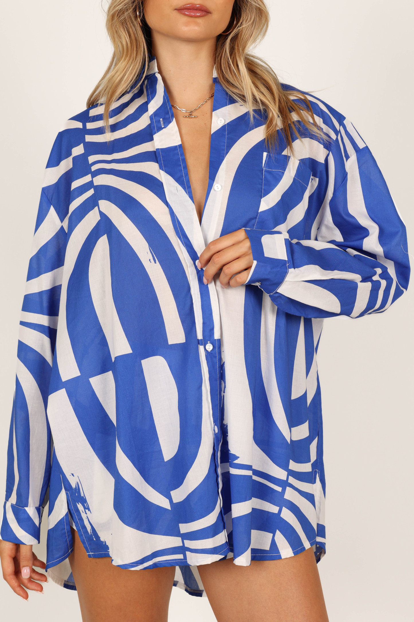 Heather Cotton Shirt - Blue Print-Sunny Prom