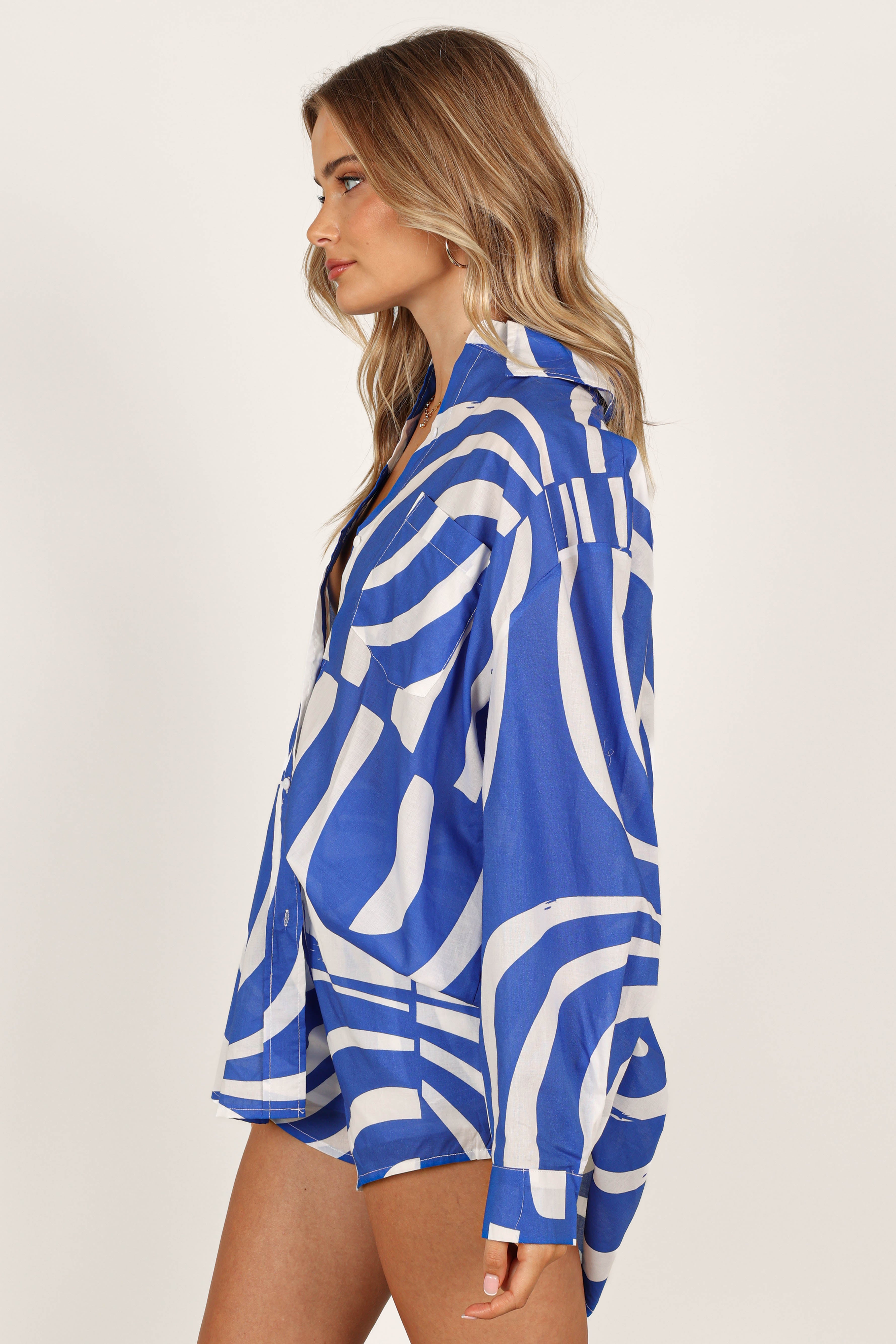 Heather Cotton Shirt - Blue Print-Sunny Prom