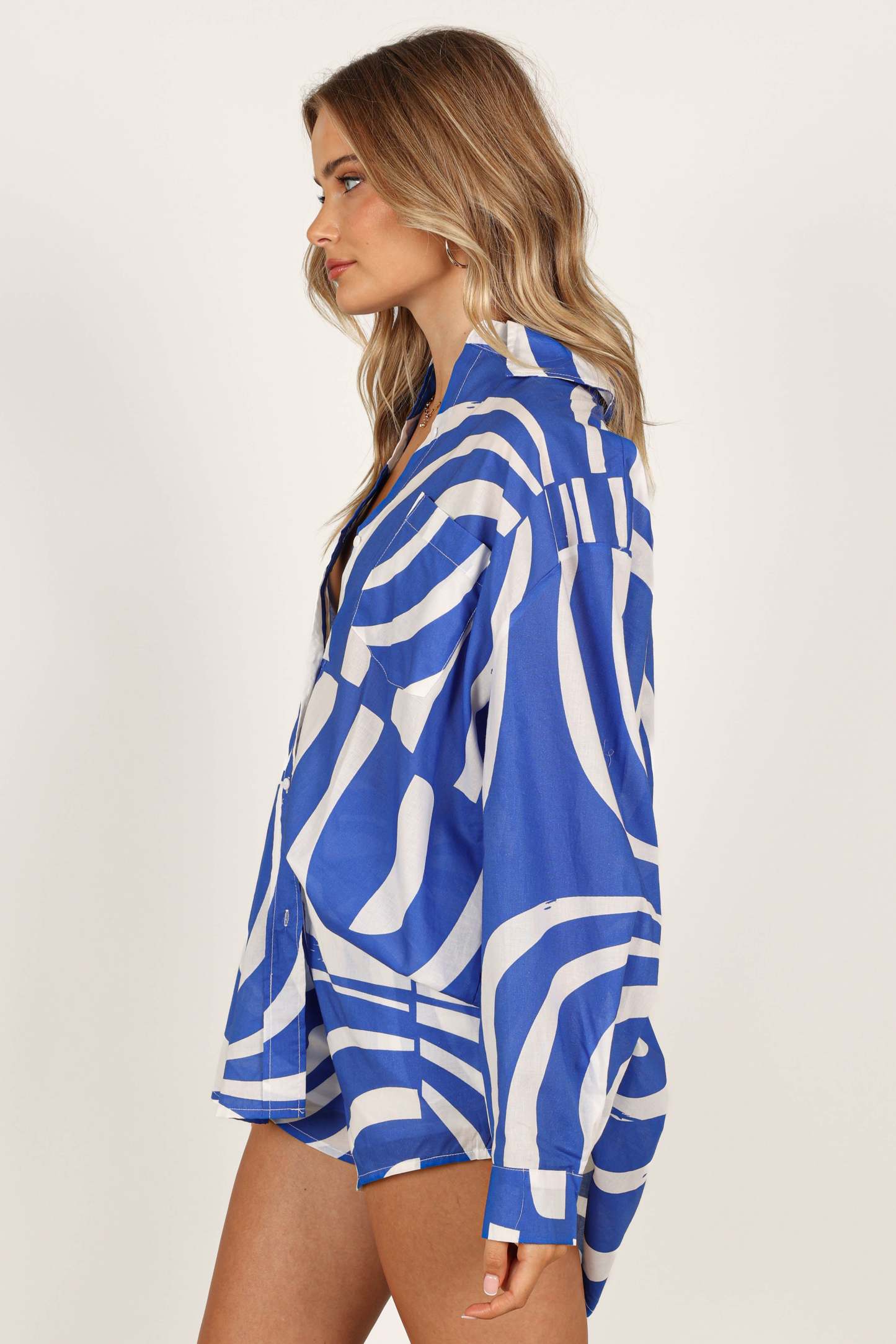 Heather Cotton Shirt - Blue Print-Sunny Prom