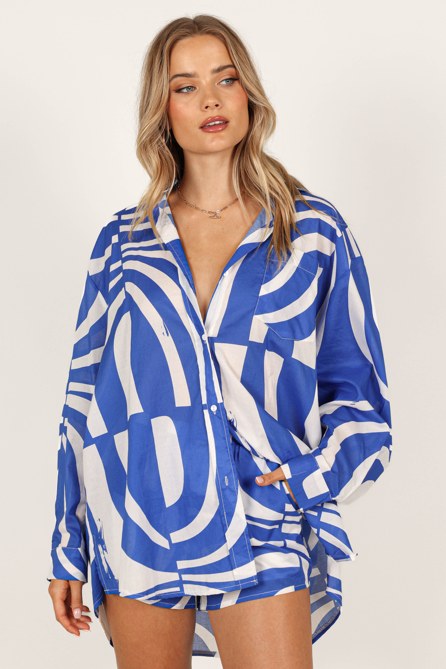 Heather Cotton Shirt - Blue Print-Sunny Prom
