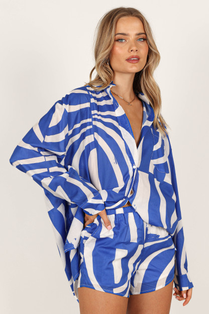 Heather Cotton Shirt - Blue Print-Sunny Prom