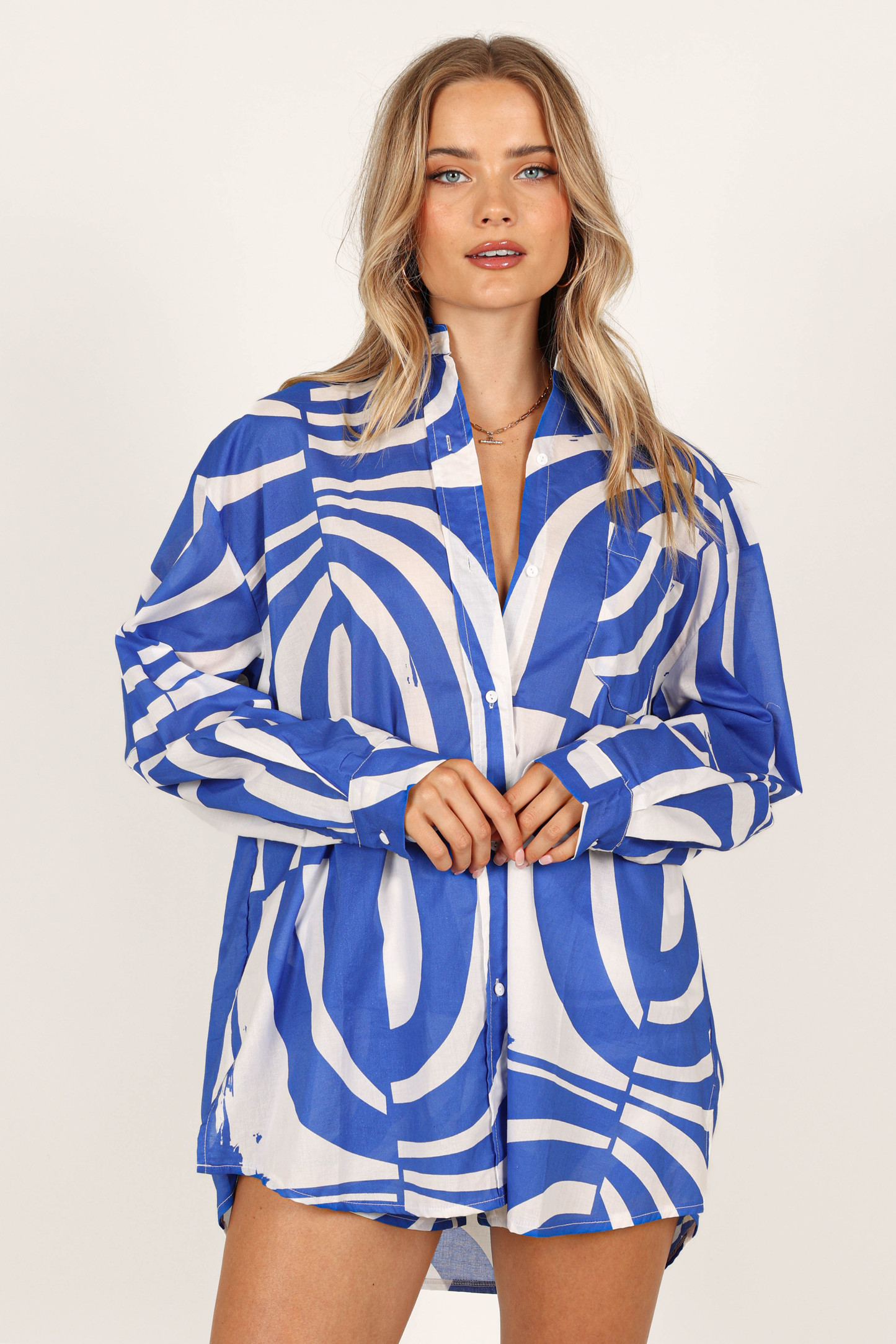 Heather Cotton Shirt - Blue Print-Sunny Prom