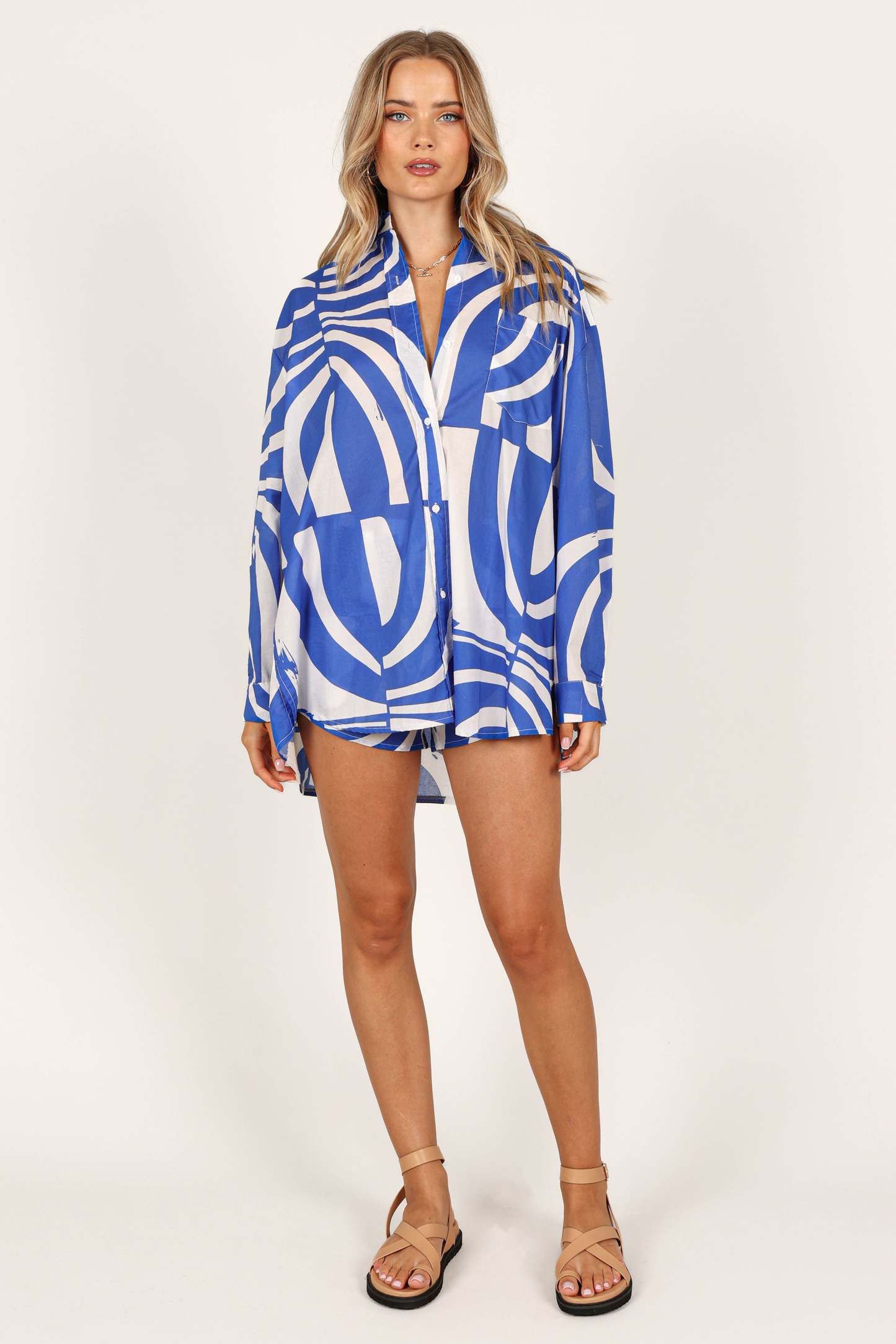Heather Cotton Shirt - Blue Print-Sunny Prom