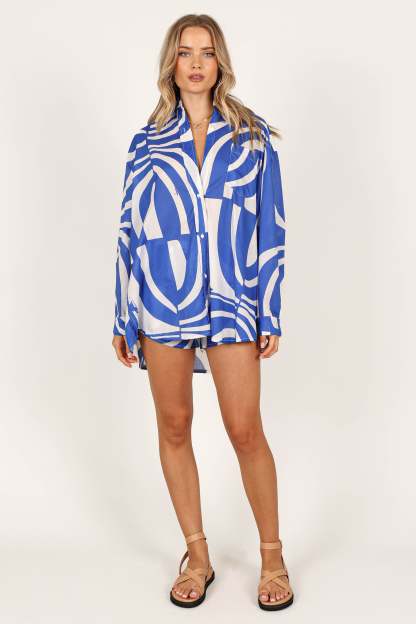 Heather Cotton Shirt - Blue Print-Sunny Prom
