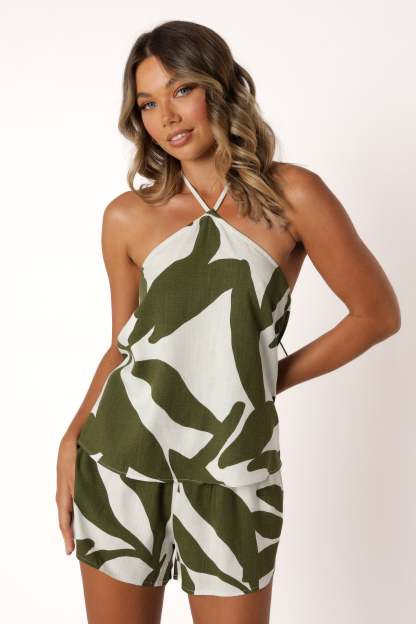 Henri Halter Top - Olive Palm-Sunny Prom