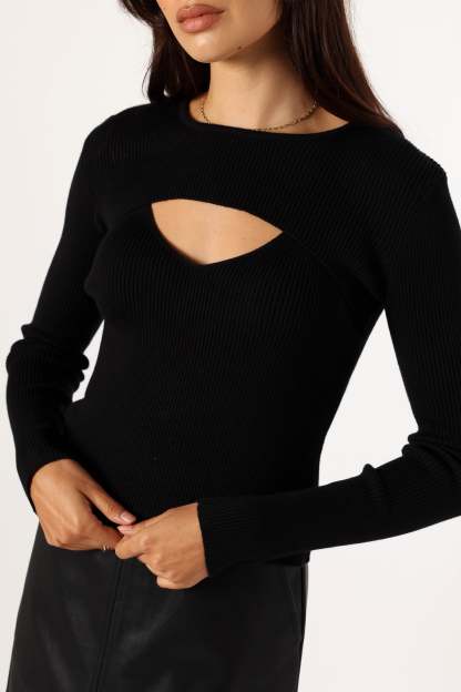 Jupiter Long Sleeve Knit Top - Black-Sunny Prom