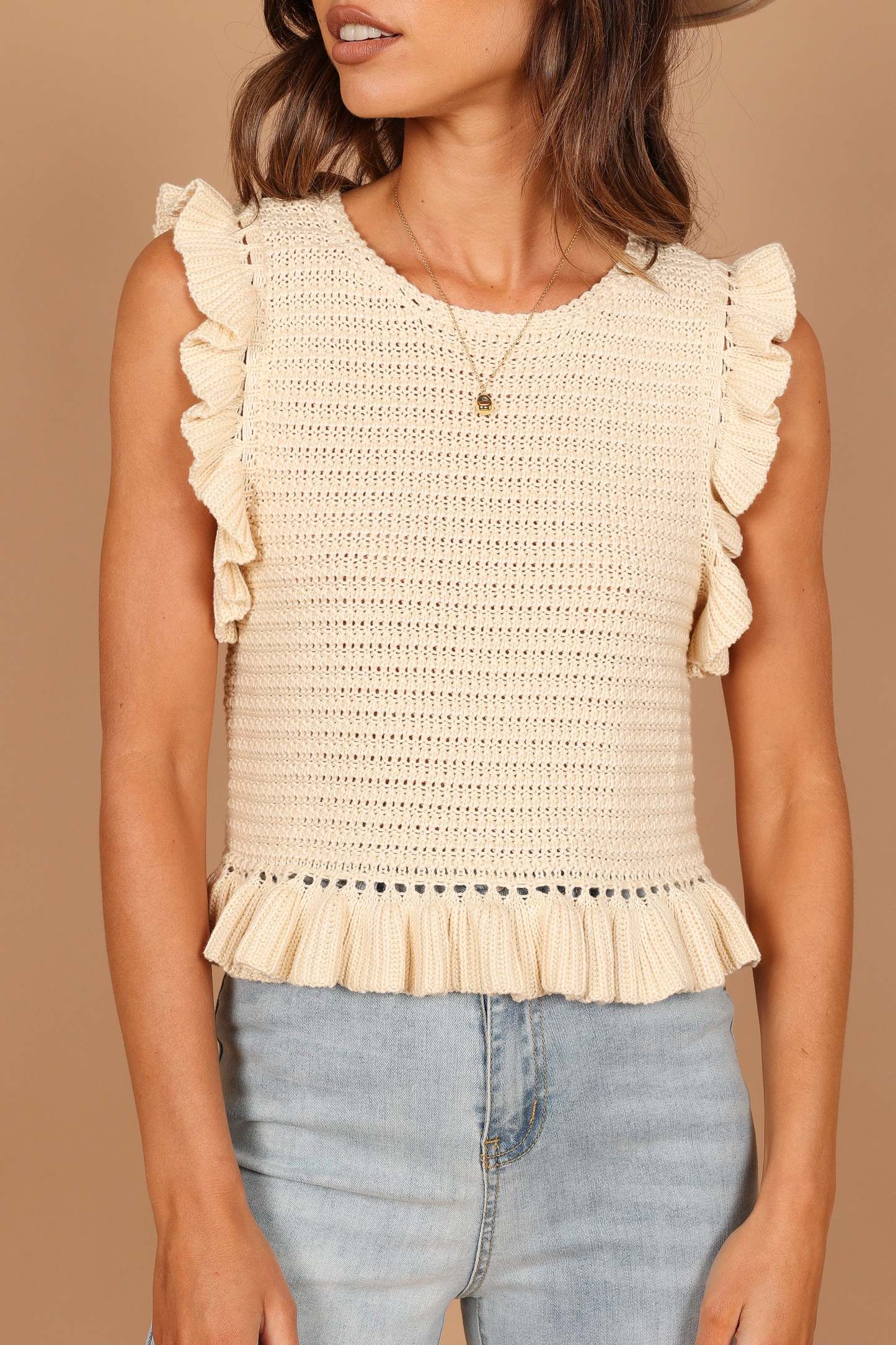 Katia Frill Knitted Top - Cream-Sunny Prom