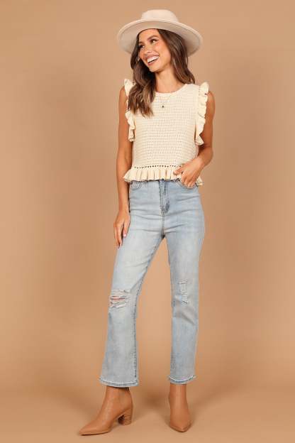 Katia Frill Knitted Top - Cream-Sunny Prom