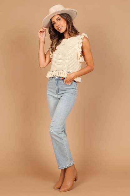 Katia Frill Knitted Top - Cream-Sunny Prom