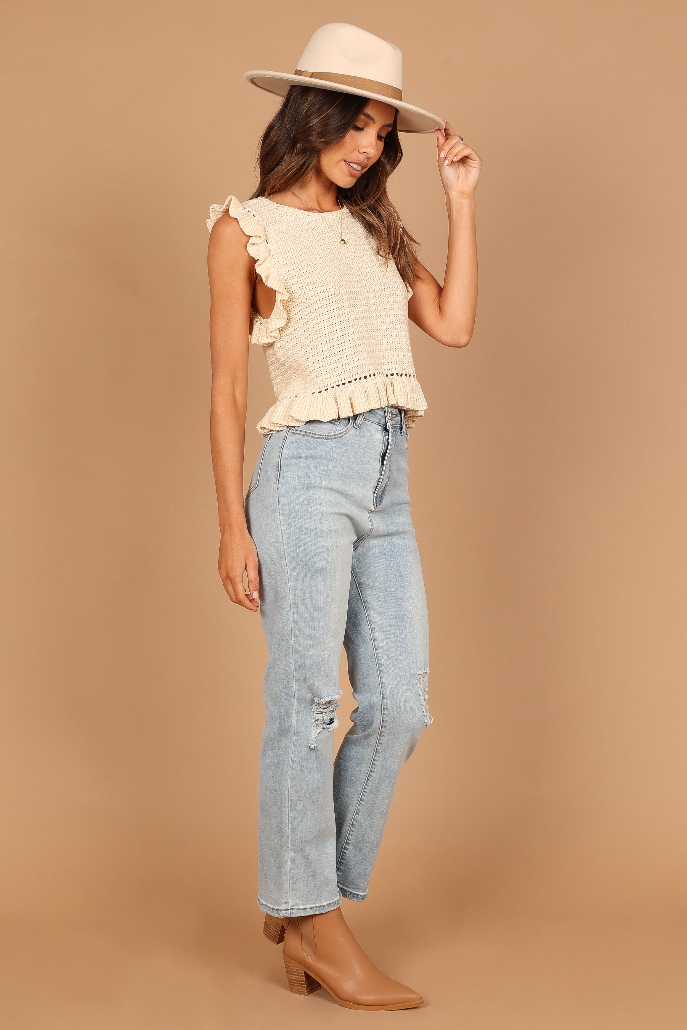 Katia Frill Knitted Top - Cream-Sunny Prom