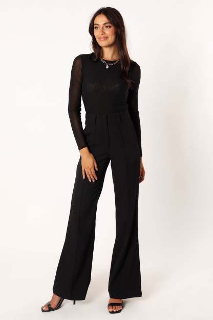 Kellie Mesh Long Sleeve Bodysuit - Black-Sunny Prom