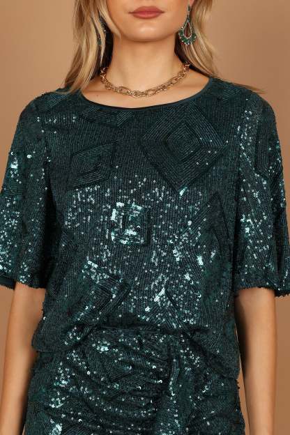 Lana Sequin Top - Hunter Green-Sunny Prom
