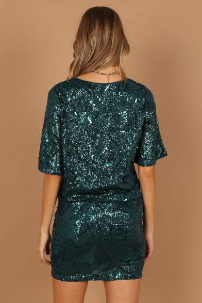Lana Sequin Top - Hunter Green-Sunny Prom