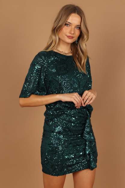 Lana Sequin Top - Hunter Green-Sunny Prom