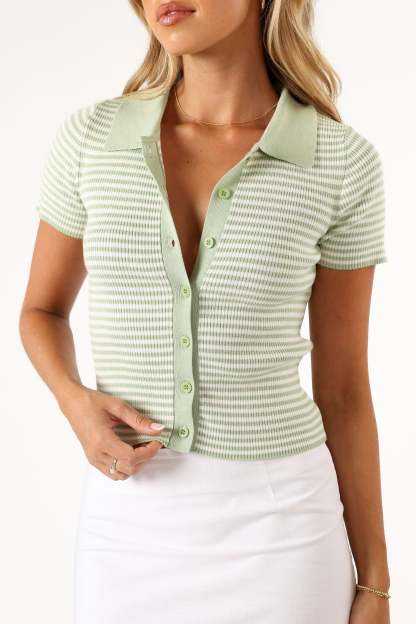 Leo Stripe Top - Sage-Sunny Prom