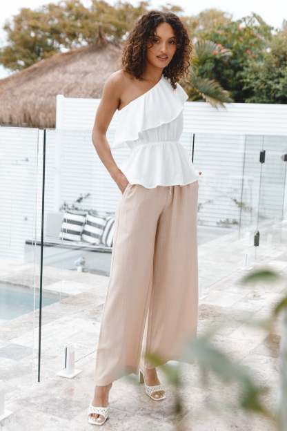 Lorah One Shoulder Top - White-Sunny Prom