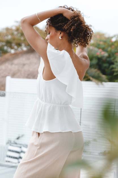 Lorah One Shoulder Top - White-Sunny Prom