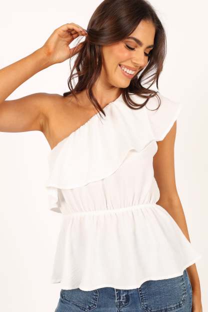 Lorah One Shoulder Top - White-Sunny Prom
