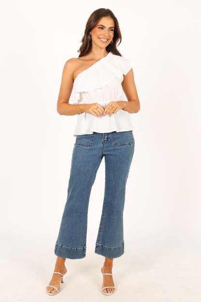Lorah One Shoulder Top - White-Sunny Prom