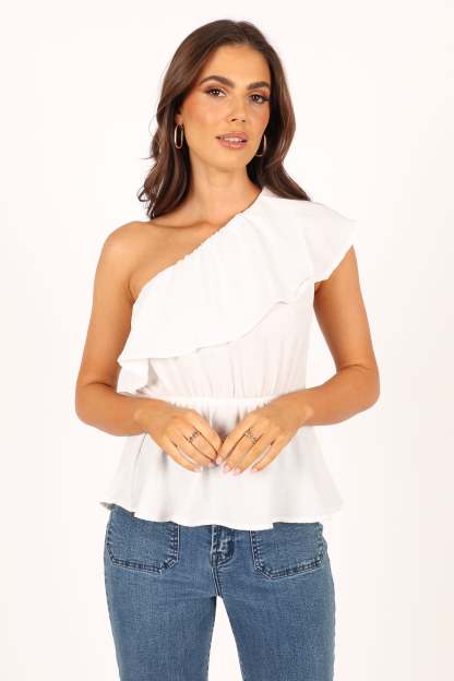 Lorah One Shoulder Top - White-Sunny Prom