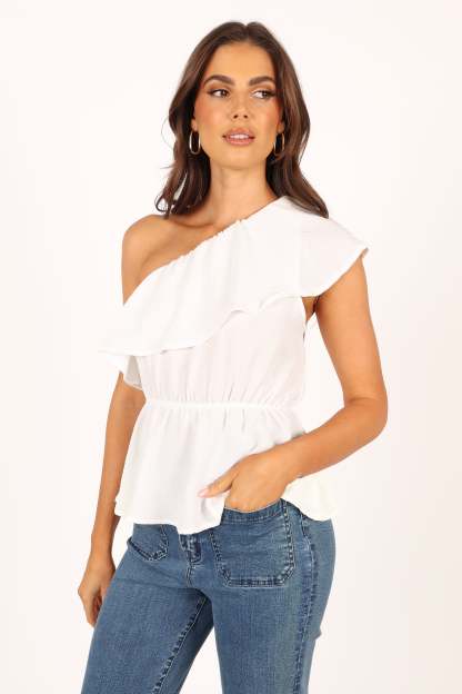 Lorah One Shoulder Top - White-Sunny Prom
