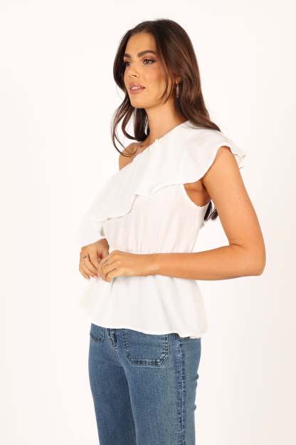 Lorah One Shoulder Top - White-Sunny Prom