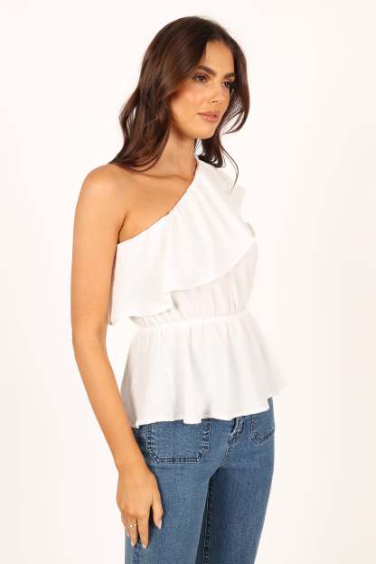 Lorah One Shoulder Top - White-Sunny Prom