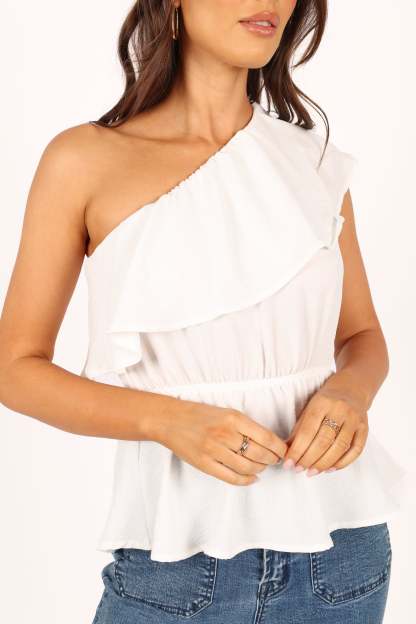 Lorah One Shoulder Top - White-Sunny Prom