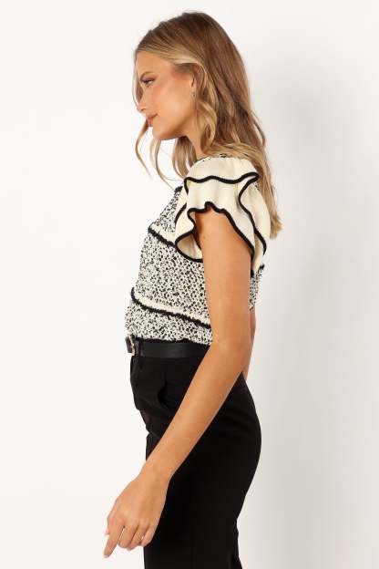 Lydia Knit Top - Ivory Black-Sunny Prom