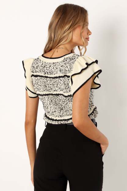 Lydia Knit Top - Ivory Black-Sunny Prom