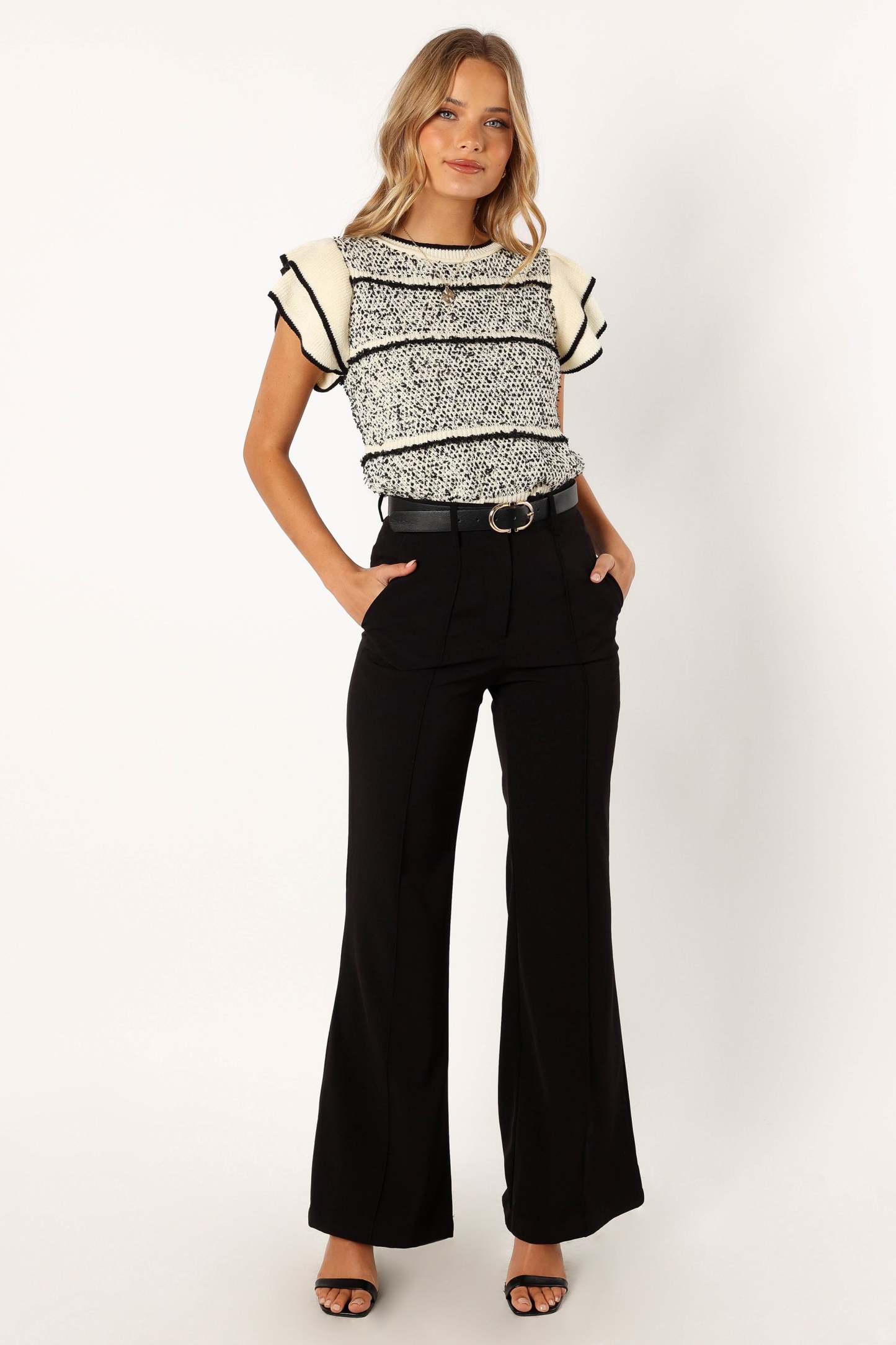 Lydia Knit Top - Ivory Black-Sunny Prom