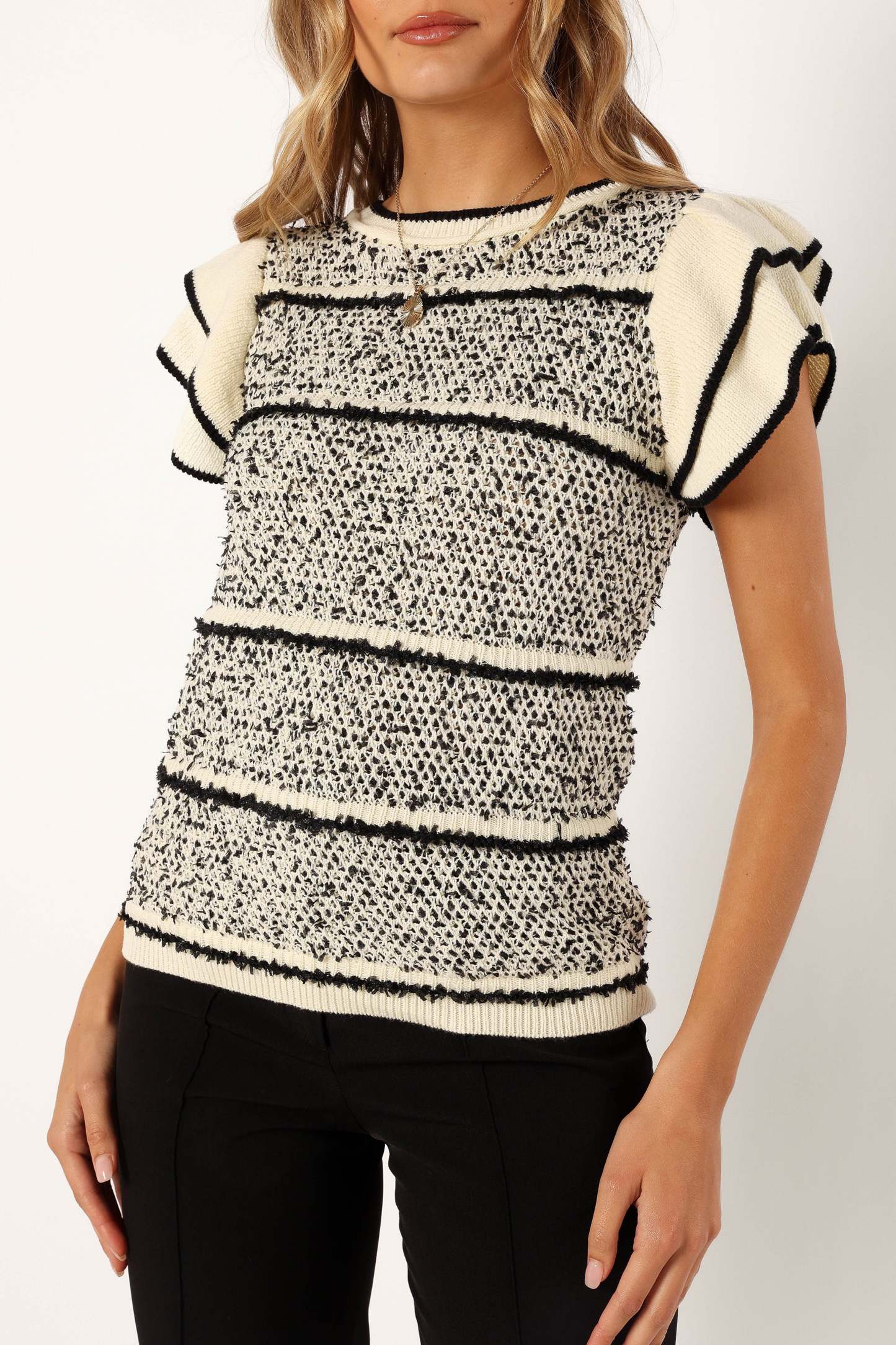 Lydia Knit Top - Ivory Black-Sunny Prom